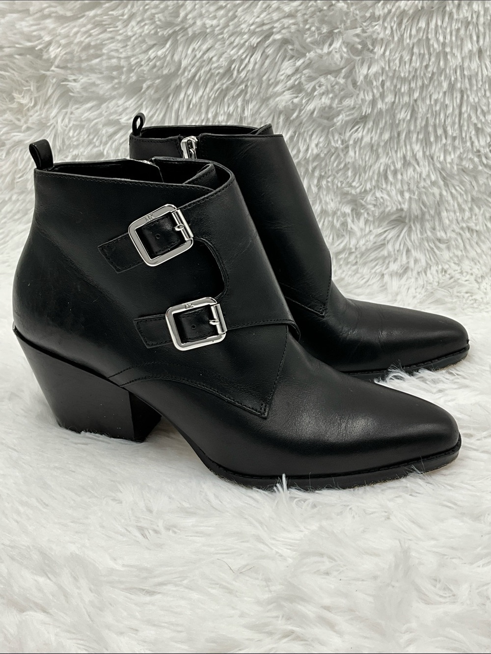 Michael Kors Black Leather Ankle Booties with Buckle Straps
